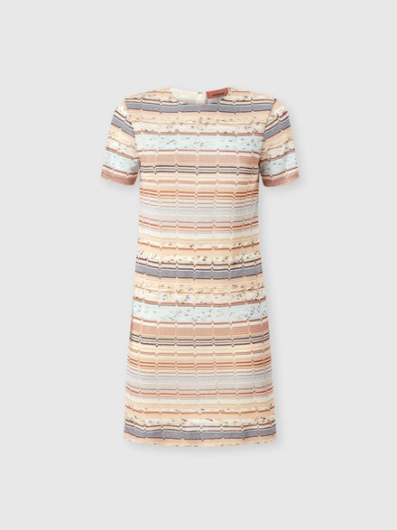 Minivestido de manga corta con lamé griego en zig zag, Multicolor  - DS25SG1HBR010QS6143