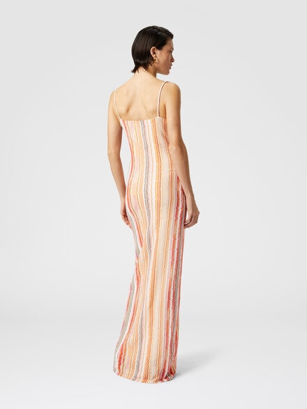 Sleeveless dress with zig zag lamé fret and central button placket, Multicoloured  - DS25SG1IBR010QS416C