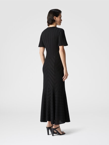 Long dress in cotton and zigzag viscose with flared hem, Black - DS25SG1JBR00JC93911