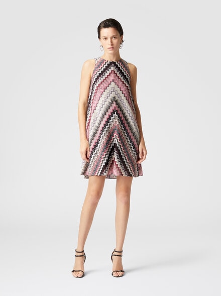 A-line mini-dress with lamé serrated zigzag pattern, Multicoloured  - DS25SG1LBR00ZVSM9KQ