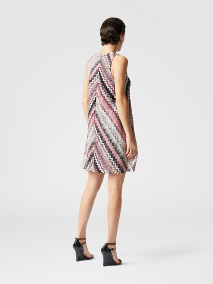 A-line mini-dress with lamé serrated zigzag pattern, Multicoloured  - DS25SG1LBR00ZVSM9KQ