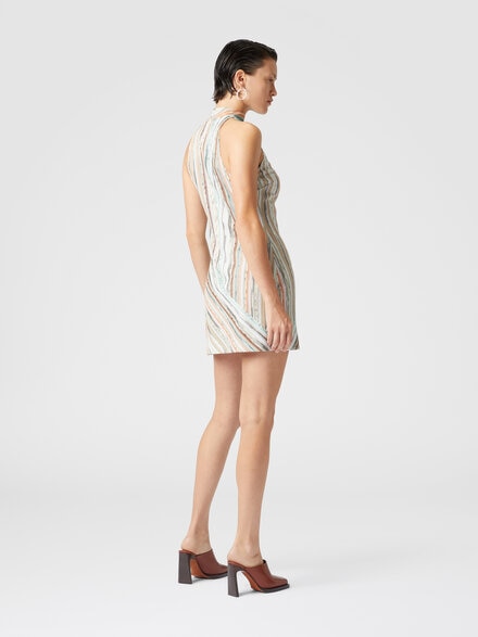 Sleeveless mini-dress in striped lamé slub viscose, Multicoloured  - DS25SG1TBR002HSM9KR