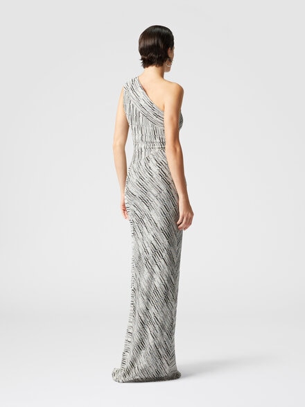 Long one-shoulder dress with Greek lamé motif and slit, Multicoloured  - DS25SG1UBR00ZWS6142