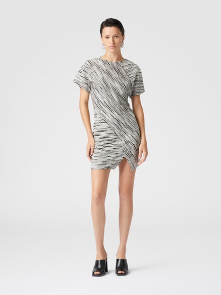 Short-sleeved mini-dress with Greek lamé motif and slit, Multicoloured  - DS25SG1WBR00ZWS6142