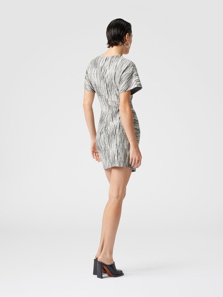 Short-sleeved mini-dress with Greek lamé motif and slit, Multicoloured  - DS25SG1WBR00ZWS6142