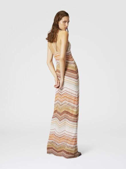 Langes Kleid aus Chevron-Lamé mit Pailletten und dekorativer Spitze, Mehrfarbig  - DS25SG22BK045DSM9MH