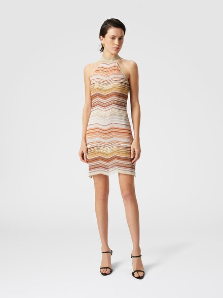 Vestido corto sin mangas de lamé chevron con lentejuelas y escote halter, Multicolor  - DS25SG23BK045DSM9MH
