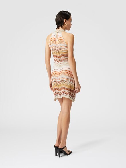 Vestido corto sin mangas de lamé chevron con lentejuelas y escote halter, Multicolor  - DS25SG23BK045DSM9MH