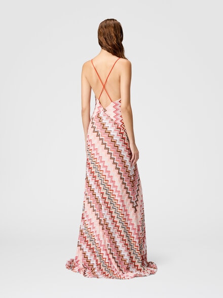 Long patchwork dress with zig zag pattern and crossed straps, Multicoloured  - DS25SG27BR00ZUSM9KX