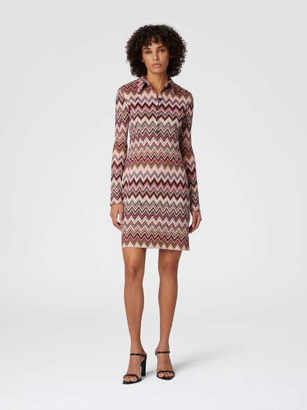 Polo cut mini-dress in cotton and zigzag viscose, Multicoloured  - DS25SG2ABR00ZUS91N6