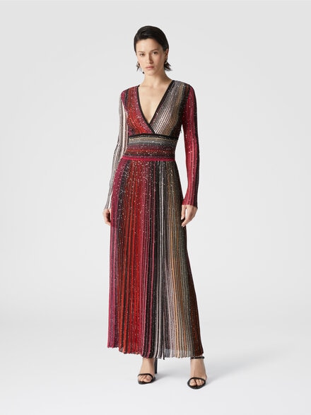 Vestido largo plisado con paillettes, Negro & Rojo - DS25SG2MBK042DSM9NA