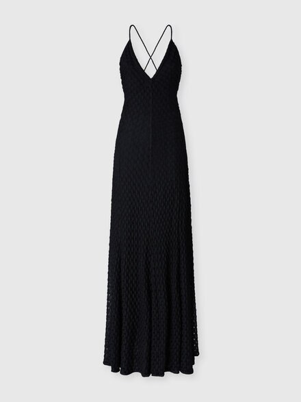 Abito lungo in viscosa con scollo a V in pizzo, Nero - DS25SG3SBR013J93911