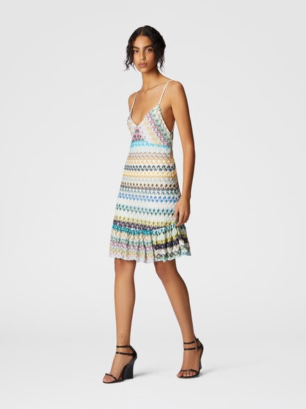 Sleeveless mini dress with lace tiered skirt, Multicoloured  - DS25SG3UBR0133S507H