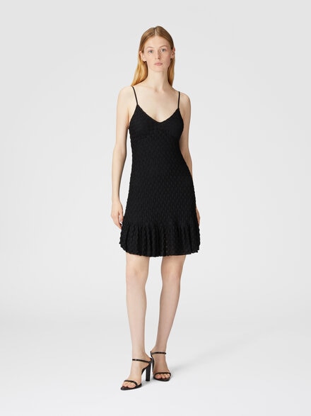 Sleeveless mini dress with lace tiered skirt, Black - DS25SG3UBR013J93911