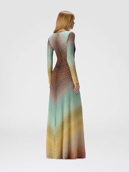 Flared dégradé long dress with V-neck, Multicoloured  - DS25SG3XBR0134S6154