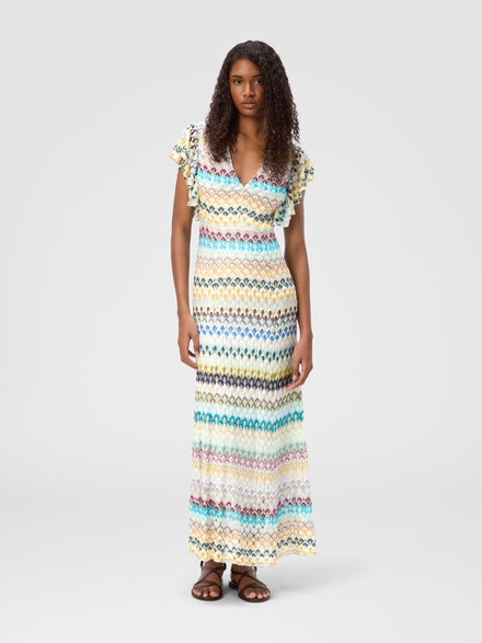 Robe longue en dentelle d&eacute;grad&eacute;e avec d&eacute;collet&eacute; en V et manches &agrave; volants, Multicolore  - DS25SG3YBR0133S507H