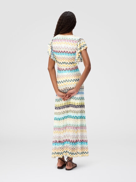 Robe longue en dentelle d&eacute;grad&eacute;e avec d&eacute;collet&eacute; en V et manches &agrave; volants, Multicolore  - DS25SG3YBR0133S507H