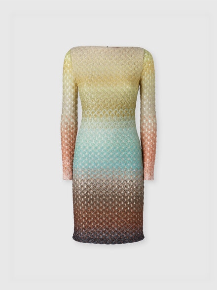 Robe courte &agrave; manches longues avec d&eacute;collet&eacute; bateau en dentelle, Multicolore  - DS25SG40BR0134S6154