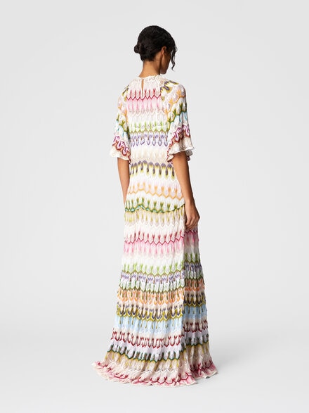 Short sleeve long dress with floral lace details, Multicoloured  - DS25SG42BR0132SM9QS