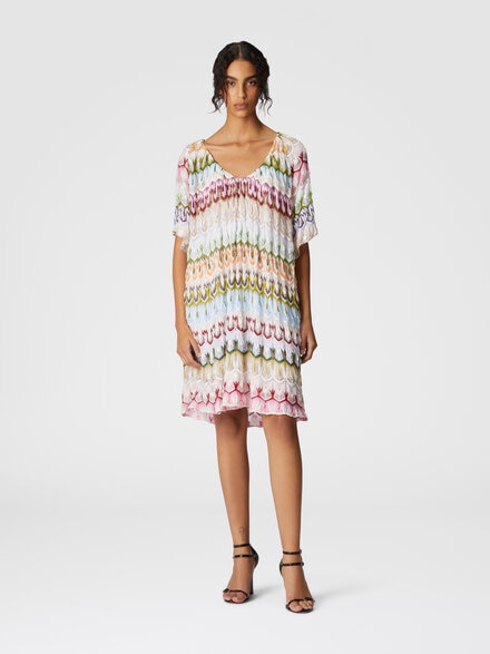 Short dress with V-neck in lace, Multicoloured  - DS25SG4HBR0132SM9QS