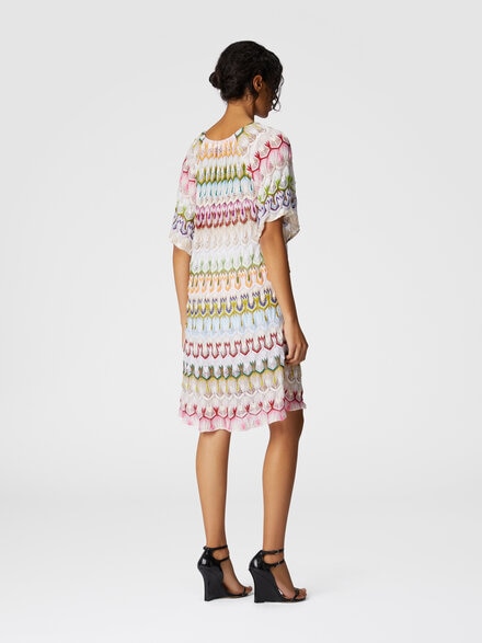 Short dress with V-neck in lace, Multicoloured  - DS25SG4HBR0132SM9QS