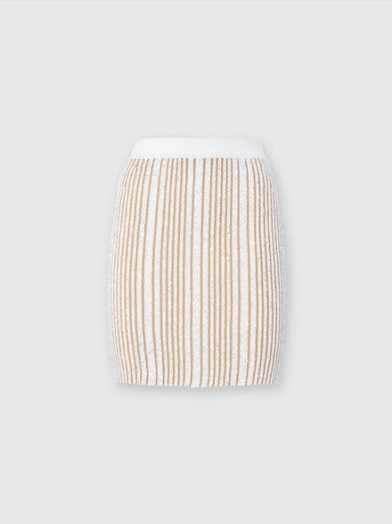 Stretch ribbed mini-skirt with sequins, White & Beige - DS25SH0ABK042FS01GN