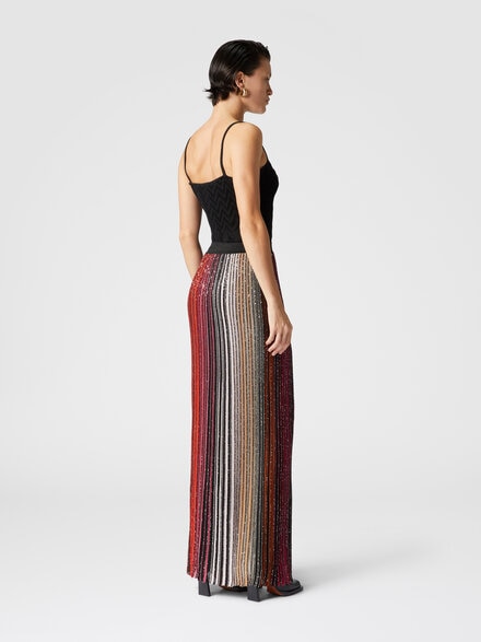 Falda larga parcial de rayas con lentejuelas, Negro & Rojo - DS25SH0BBK042DSM9NA
