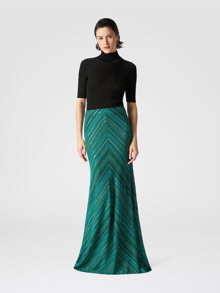 Falda larga acampanada en zig zag con lentejuelas, Multicolor  - DS25SH0LBR010YS614K