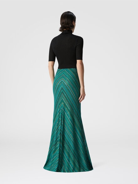 Falda larga acampanada en zig zag con lentejuelas, Multicolor  - DS25SH0LBR010YS614K