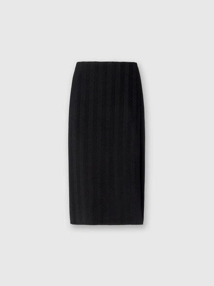 Falda midi de algodón y viscosa en zig zag tonal con abertura, Negro - DS25SH0NBV00GR93911