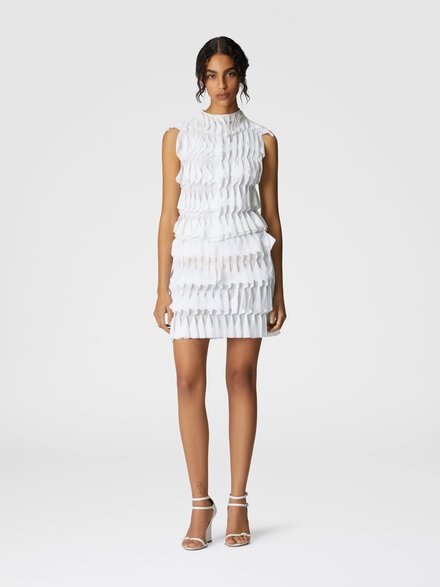 Falda corta con volantes geométricos, Blanco  - DS25SH0YBK01BJ14001