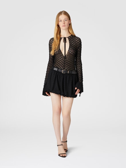 Mini balloon skirt in viscose with lace details, Black - DS25SH1HBR013J93911