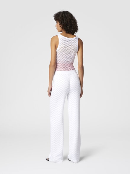 Tonal chevron pattern straight trousers, White  - DS25SI05BK044U14001