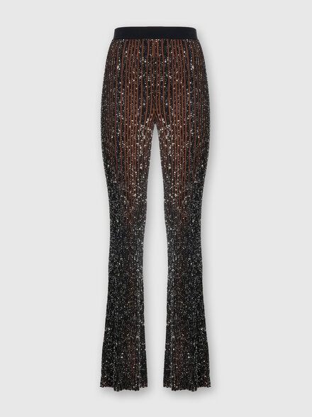 Pantalón acampanado elástico de canalé con lentejuelas, Negro & Marròn - DS25SI0ABK042FS91NT