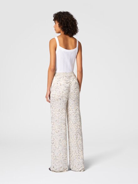 Flare trousers in slub knit with sequins, White & Beige - DS25SI0GBK045BS01GI