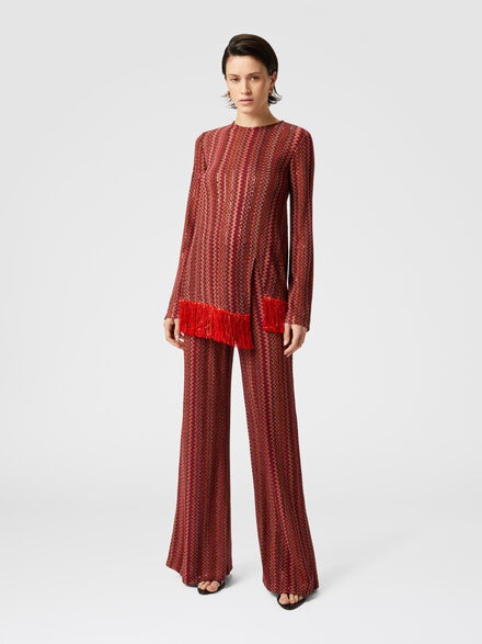 Pantalón acampanado en mezcla de viscosa en zigzag con lentejuelas, Multicolor  - DS25SI0SBR010YS5076