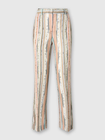 Pantalón clásico de viscosa flameada lamé a rayas con bajo recortado, Multicolor  - DS25SI0TBR002HSM9KR