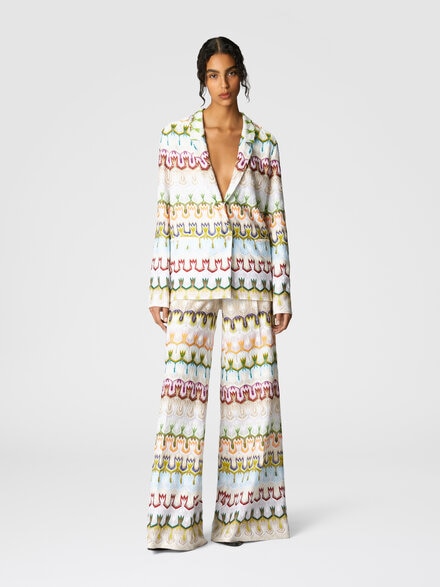 High-waisted long pants with abstract floral pattern, Multicoloured  - DS25SI1BBR0132SM9QS