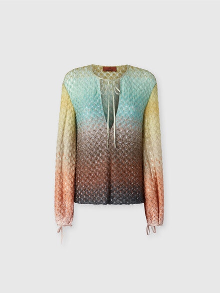 Blusa in pizzo dégradé con scollo a V, Multicolore  - DS25SJ0RBR0134S6154