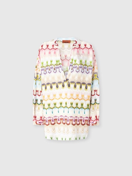 Blouse oversize à col Mao en dentelle, Multicolore  - DS25SJ0TBR0132SM9QS
