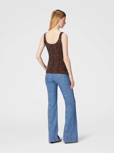 Ribbed tank top with sequins, Black & Brown - DS25SK09BK042FS91NT