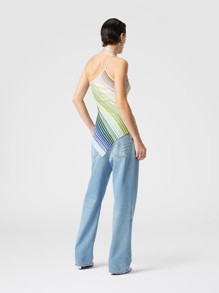 Top asimétrico de rayas parciales de un solo hombro con lentejuelas, Multicolor  - DS25SK0ABK042DSM9N9