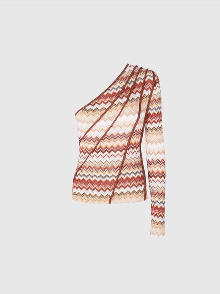 One-shoulder top with serrated lamé zigzag pattern and ribs, Multicoloured  - DS25SK0FBR00ZVS10BB