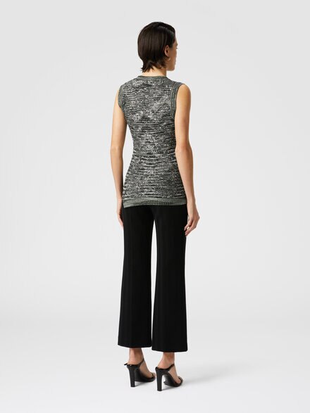 Sleeveless top in slub knit with sequins and V-neck, Green & Black - DS25SK0VBK045BS614L