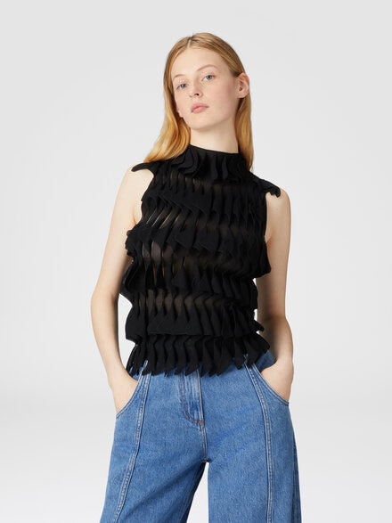 Top sin mangas con volantes, Negro - DS25SK1IBK01BJ93911