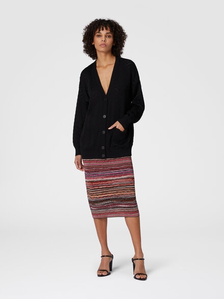 Tonal chevron oversized cardigan, Black - DS25SM06BK044U93911