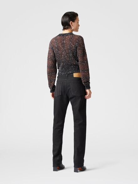 Ribbed cropped cardigan with sequins and V-neck, Black Multicoloured  - DS25SM0CBK042FS91NT