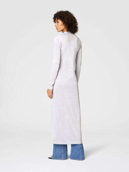 Long lamé viscose cardigan with V-neck, Silver - DS25SM0EBK045AS01GC