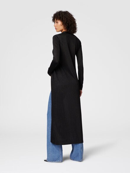 Long lamé viscose cardigan with V-neck, Black - DS25SM0EBK045AS91NK