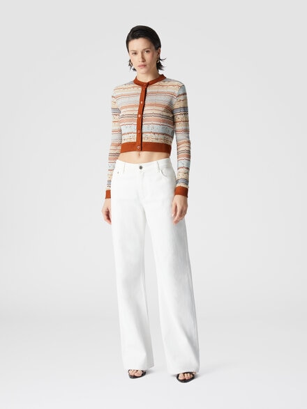 Crewneck crop cardigan with Greek zig zag lamé, Multicoloured  - DS25SM0JBR010QS6143